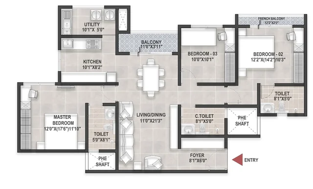 Bren Ananta 3 BHK Type 2 floor plan - 1,588 sq ft layout Bren Ananta 3 BHK Type 2 floor plan - 1,588 sq ft layout